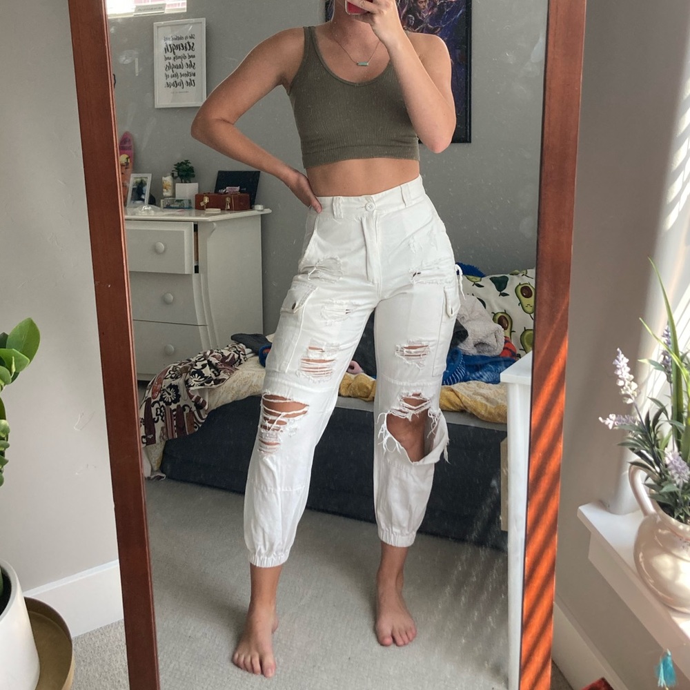 CARMAR white distressed cargo pants